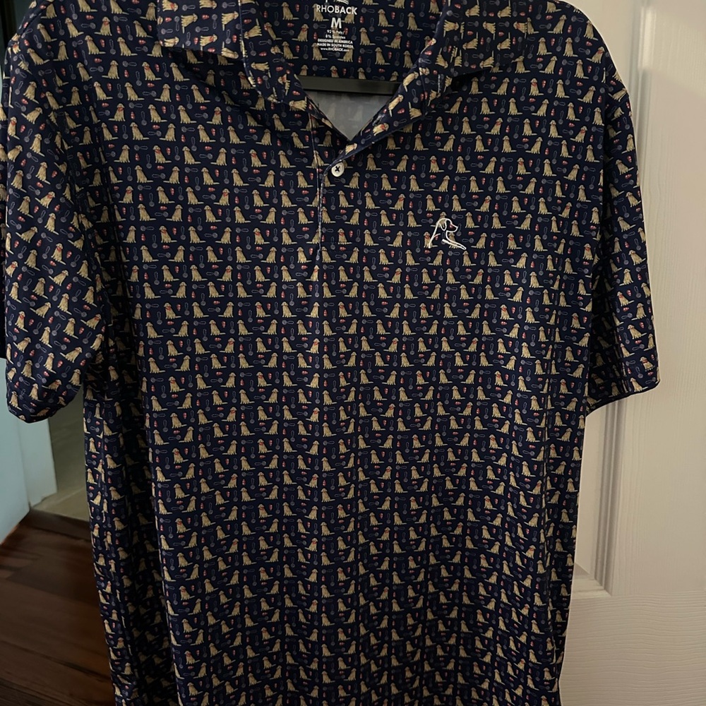 Rhoback Navy and Gold Patterned Men's Polo